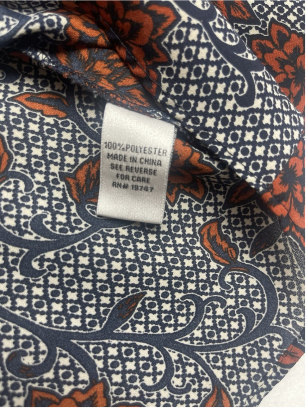 Counterparts Blue/White/Orange Floral V-Neck Keyhole 3/4 Sleeve Blouse XL - Picture 4 of 7